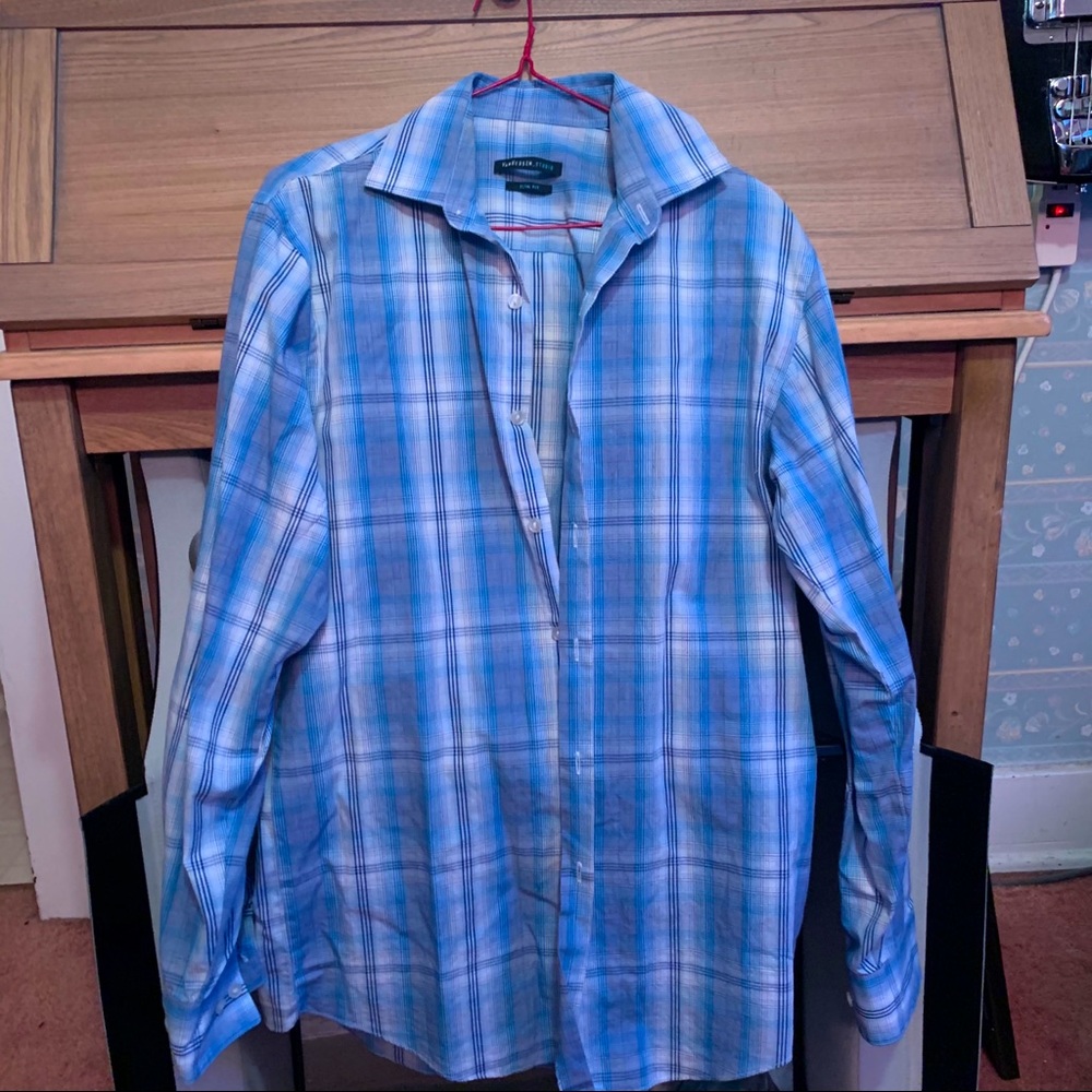 Men’s Van Heusen M Slim Fit Light Blue Plaid Shirt